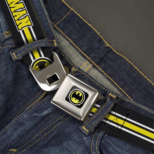 Buckle Down Bat Signal Full Color Black White Yellow Seatbelt Belt - BATMAN/Bat Signal Triple Stripe Black/White/Yellow Webbing