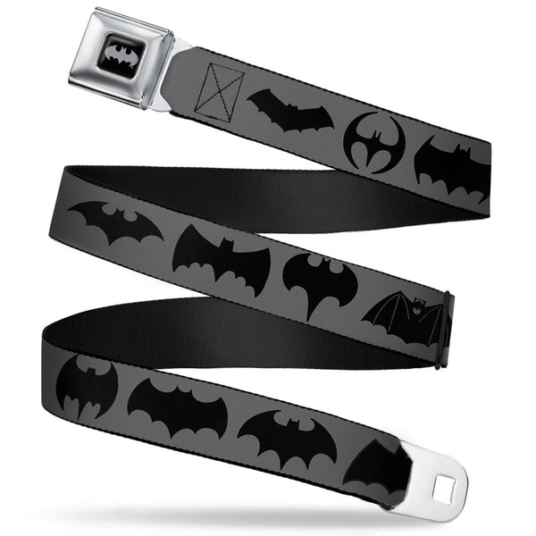 buckle down Batman Black Silver Seatbelt Belt - Bat Logo Transitions Gray/Black Webbing