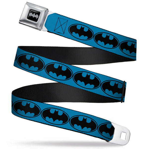 buckle down Batman Black Silver Seatbelt Belt - Bat Signal-3 Blue/Black/Blue Webbing