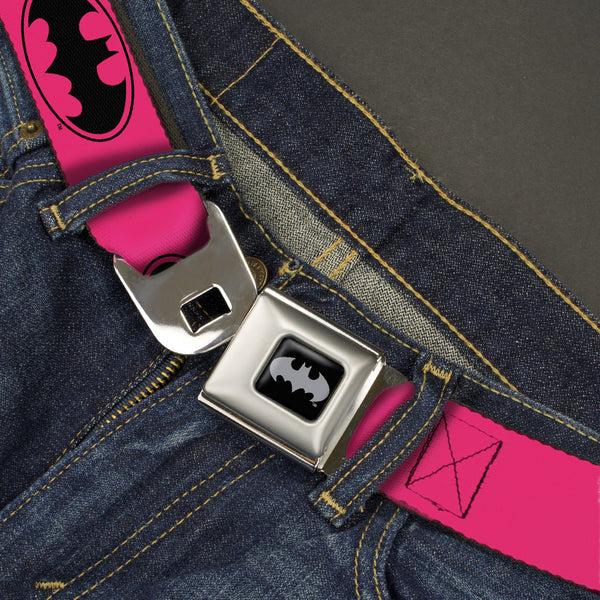 Buckle Down Batman Black Silver Seatbelt Belt - Bat Signal-3 Fuchsia/Black/Fuchsia Webbing