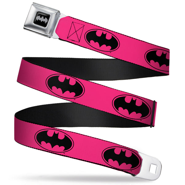 buckle down Batman Black Silver Seatbelt Belt - Bat Signal-3 Fuchsia/Black/Fuchsia Webbing