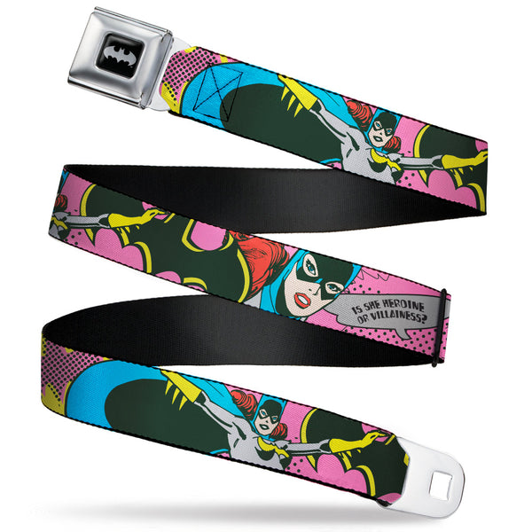 buckle down Batman Black/Silver Seatbelt Belt - BATGIRL-IS SHE HERO OR VILLAIN? w/Batgirl in Action Webbing