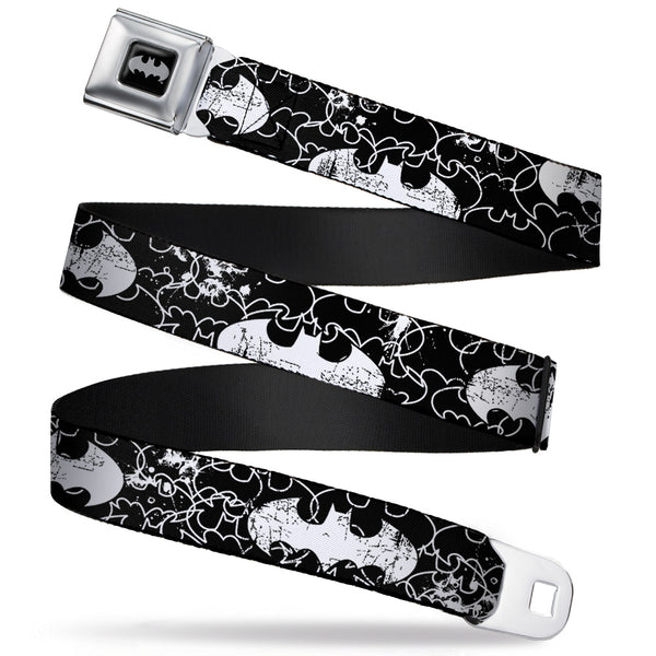 buckle down Batman Black Silver Seatbelt Belt - Batman Outlines Black/White Webbing