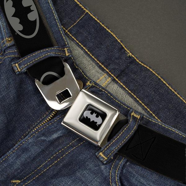 Buckle Down Batman Black Silver Seatbelt Belt - Batman Shield Black/Gray Webbing