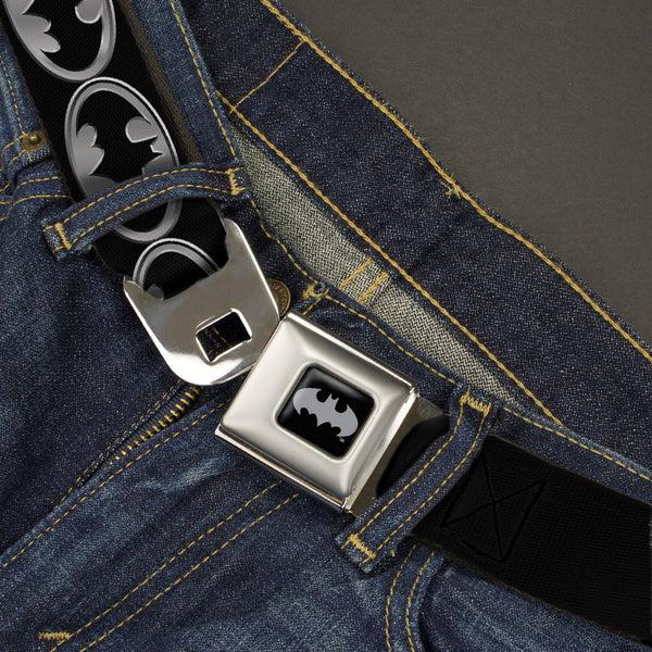 Buckle Down Batman Black Silver Seatbelt Belt - Batman Shield Black/Silver Webbing