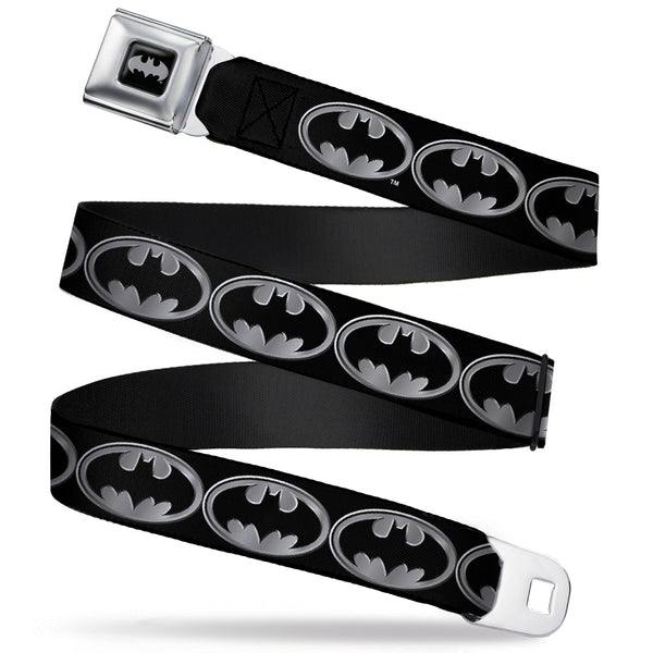 buckle down Batman Black Silver Seatbelt Belt - Batman Shield Black/Silver Webbing