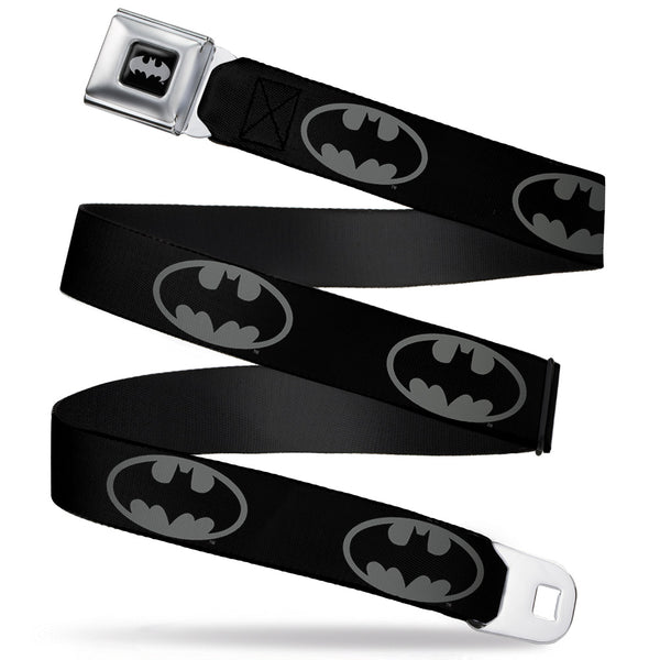 buckle down Batman Black Silver Seatbelt Belt - Batman Shield Black/Gray Webbing