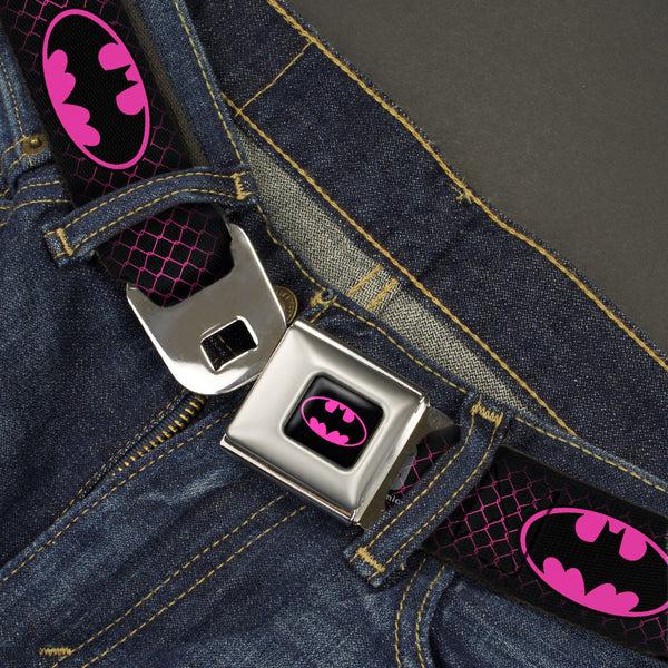 Buckle Down Batman Full Color Black Hot Pink Seatbelt Belt - Batman Shield/Chainlink Black/Hot Pink Webbing