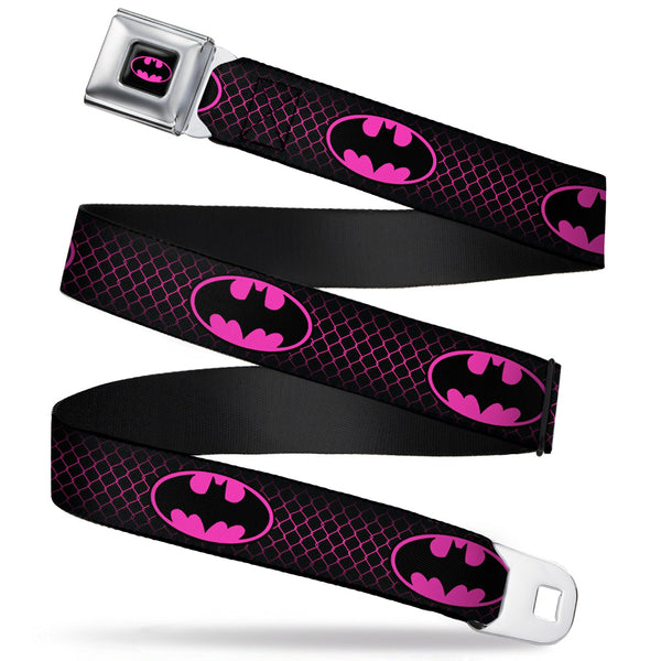 buckle down Batman Full Color Black Hot Pink Seatbelt Belt - Batman Shield/Chainlink Black/Hot Pink Webbing