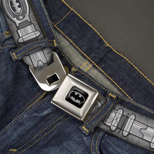 Buckle Down Batman Full Color Black Silver Black Seatbelt Belt - Batman Utility Belt Grays Webbing