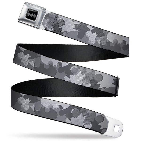 buckle down Batman Full Color Black Silver Black Seatbelt Belt - Bat Signal Stacked Black/Grays Webbing