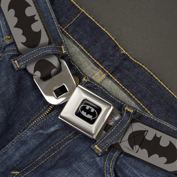 Buckle Down Batman Full Color Black Silver Black Seatbelt Belt - Bat Signal-5 Black/Gray/Black Webbing