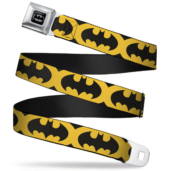 buckle down Batman Full Color Black Silver Black Seatbelt Belt - Bat Signal-5 Black/Yellow/Black Webbing