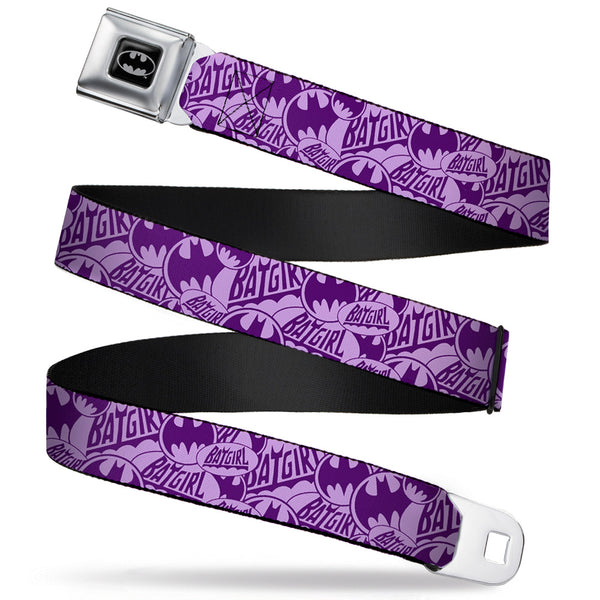 buckle down Batman Full Color Black Silver Black Seatbelt Belt - BATGIRL Logo/Bat Signal Stacked Purples Webbing
