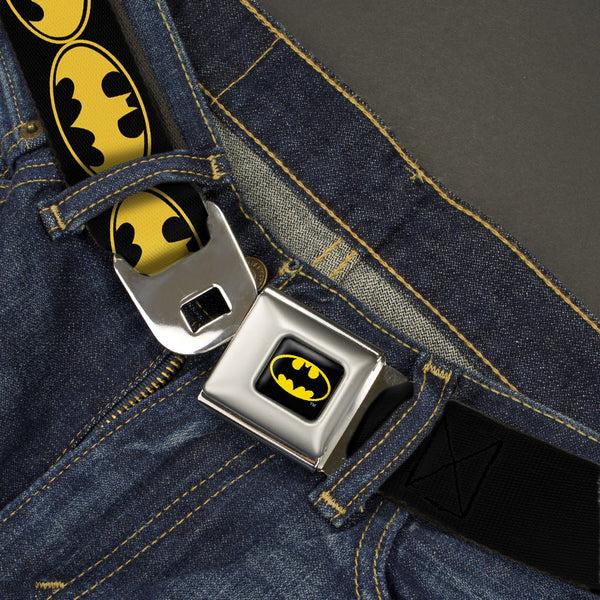 Buckle Down Batman Full Color Black Yellow Seatbelt Belt - Bat Signal-3 Black/Yellow/Black Webbing
