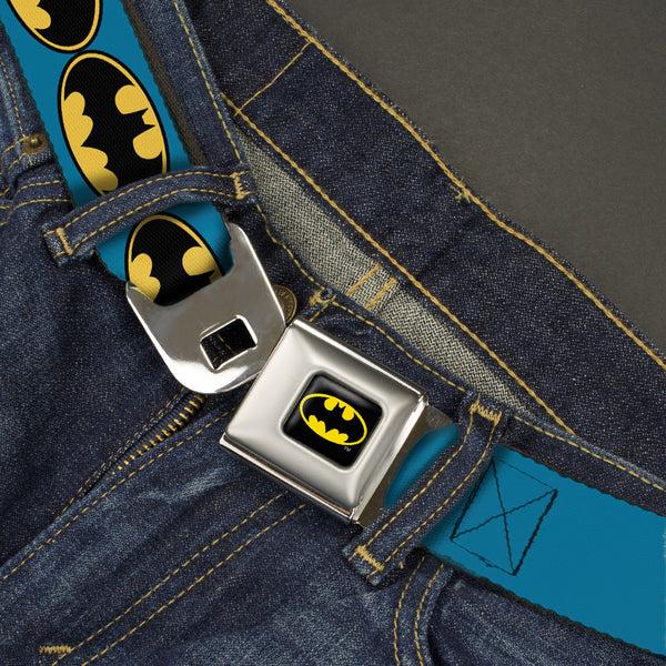 Buckle Down Batman Full Color Black Yellow Seatbelt Belt - Bat Signal-3 Blue/Black/Yellow Webbing