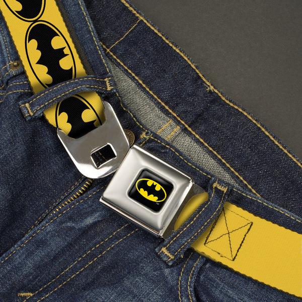 Buckle Down Batman Full Color Black Yellow Seatbelt Belt - Bat Signal-3 Yellow/Black/Yellow Webbing