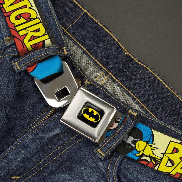 Buckle Down Batman Full Color Black Yellow Seatbelt Belt - BATGIRL In Action W/Face CLOSE-UP Webbing