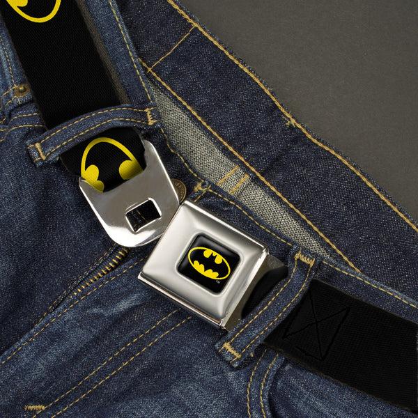Buckle Down Batman Full Color Black/Yellow Seatbelt Belt - Batman Shield Black/Yellow Webbing