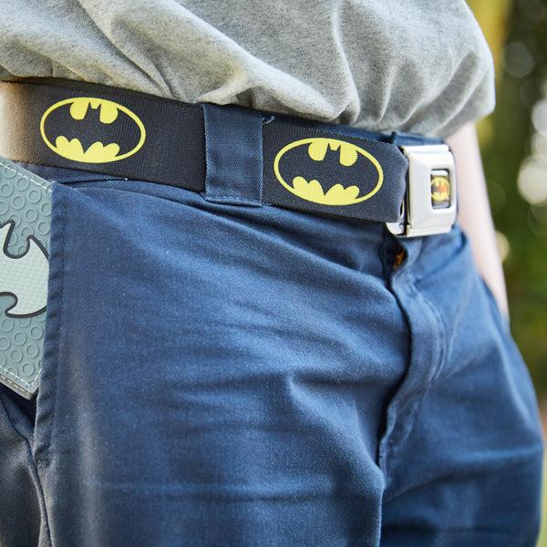 Buckle Down Batman Full Color Black/Yellow Seatbelt Belt - Batman Shield Black/Yellow Webbing