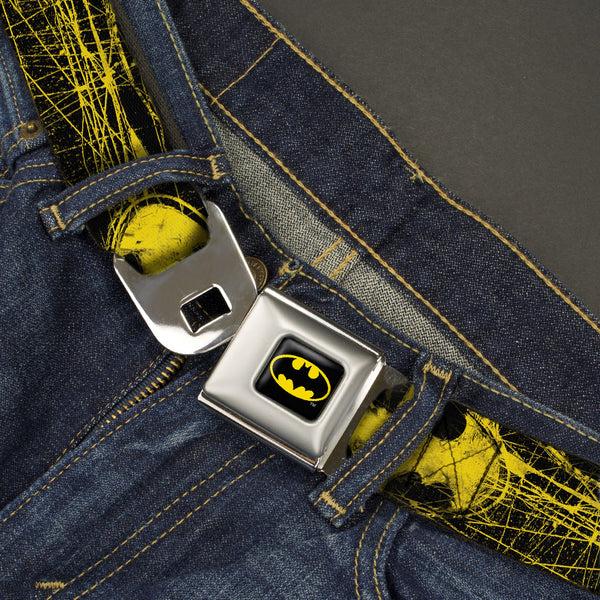 Buckle Down Batman Full Color Black Yellow Seatbelt Belt - Batman Shield CLOSE-UP Sketch Black/Yellow Webbing