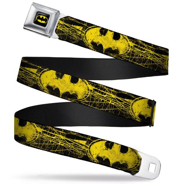 buckle down Batman Full Color Black Yellow Seatbelt Belt - Batman Shield CLOSE-UP Sketch Black/Yellow Webbing