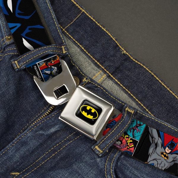Buckle Down Batman Full Color Black Yellow Seatbelt Belt - Batman & Joker Comic Strip Webbing