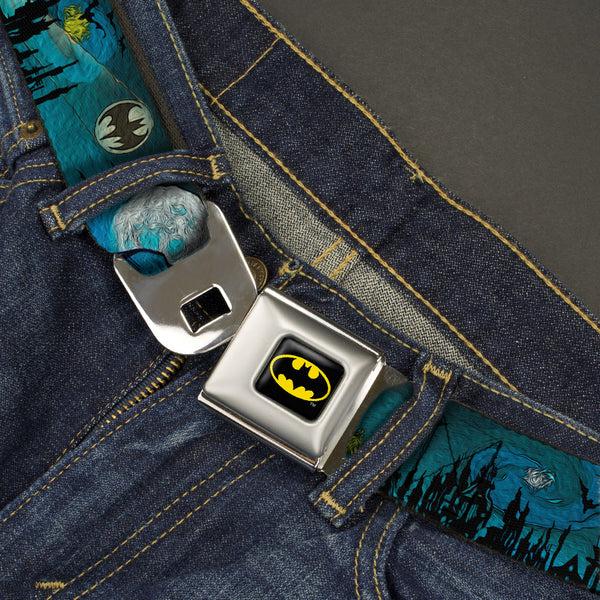 Buckle Down Batman Full Color Black Yellow Seatbelt Belt - Batman Gothic Knights Poses Webbing
