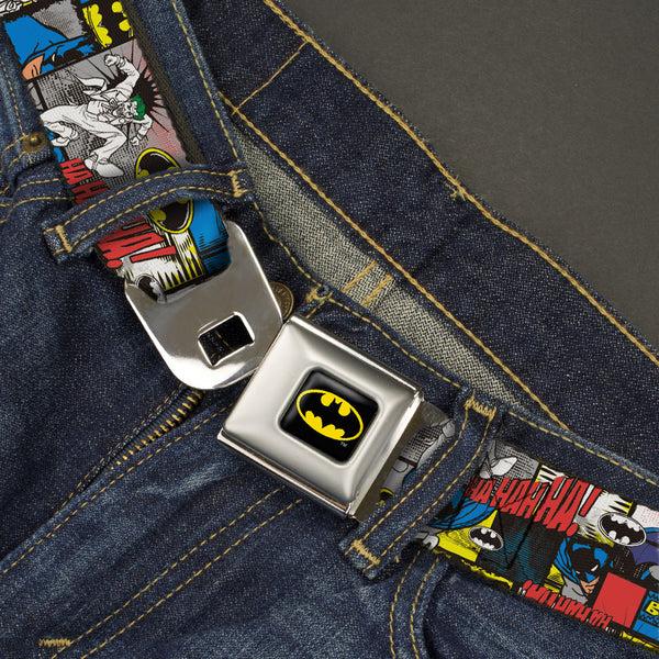Buckle Down Batman Full Color Black Yellow Seatbelt Belt - Batman & Joker Comic Blocks Webbing