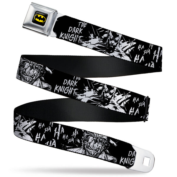 buckle down Batman Full Color Black/Yellow Seatbelt Belt - Batman THE DARK KNIGHT and Joker Smiling Sketch Close-Ups Black/White Webbing