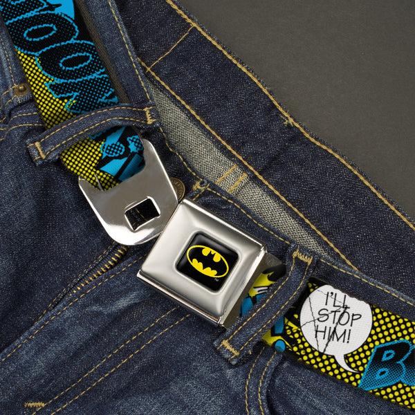 Buckle Down Batman Full Color Black Yellow Seatbelt Belt - Batman Scene1 Webbing