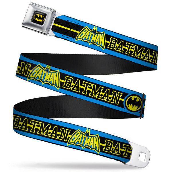 buckle down Batman Full Color Black Yellow Seatbelt Belt - BATMAN/Retro Logos Stripe Blue/Black/Yellow Webbing