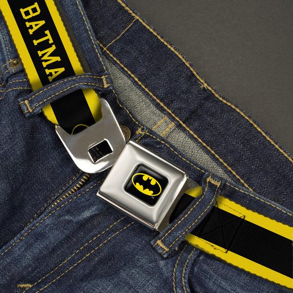 Buckle Down Batman Full Color Black Yellow Seatbelt Belt - BATMAN/Logo Stripe Yellow/Black Webbing