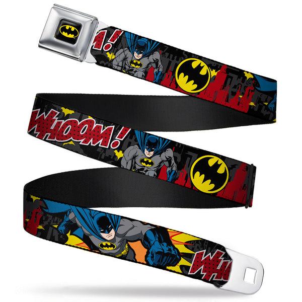 buckle down Batman Full Color Black Yellow Seatbelt Belt - Batman in Action WHOOM Red Skyline Webbing