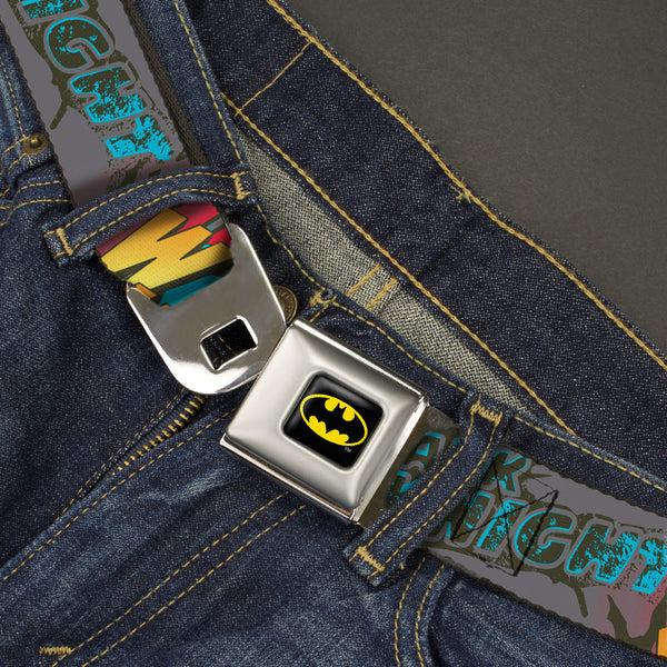 Buckle Down Batman Full Color Black Yellow Seatbelt Belt - Batman Dark Knight Webbing