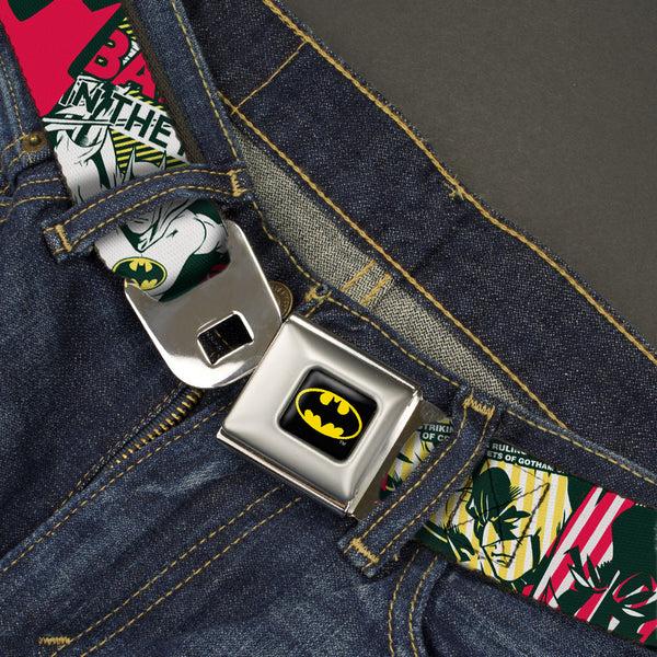 Buckle Down Batman Full Color Black Yellow Seatbelt Belt - Batman Caped Crusader Webbing
