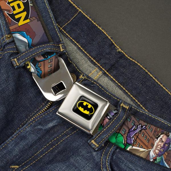 Buckle Down Batman Full Color Black Yellow Seatbelt Belt - BATMAN & Villains2/Cityscape Webbing