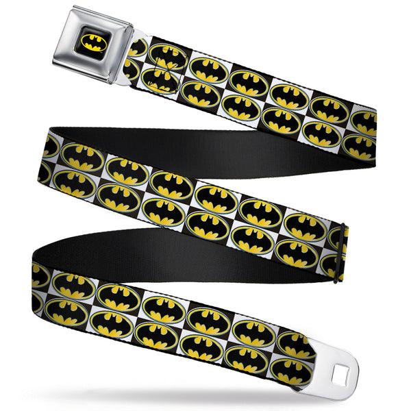 buckle down Batman Full Color Black Yellow Seatbelt Belt - Batman Shield Checkers Webbing