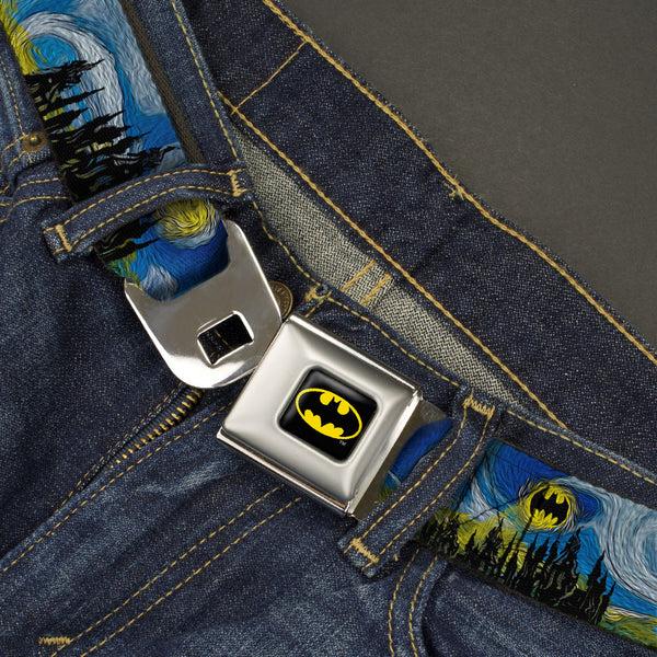Buckle Down Batman Full Color Black Yellow Seatbelt Belt - Batman Dark Starry Night Webbing