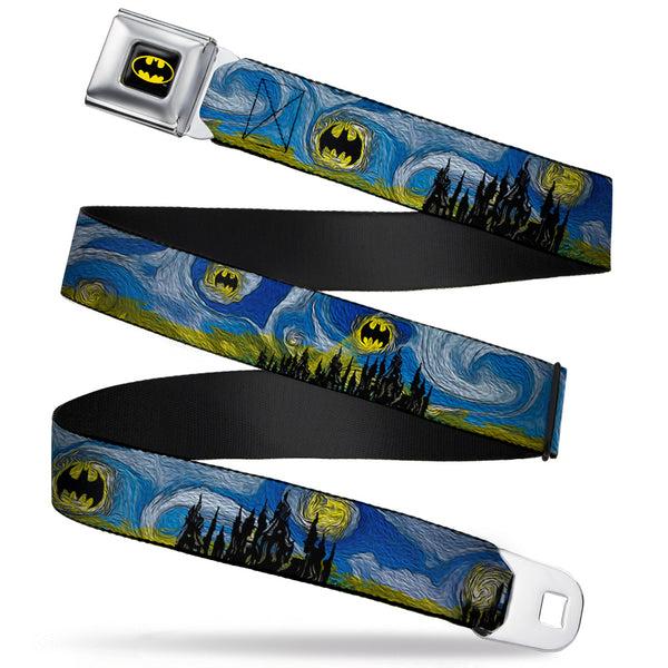 buckle down Batman Full Color Black Yellow Seatbelt Belt - Batman Dark Starry Night Webbing