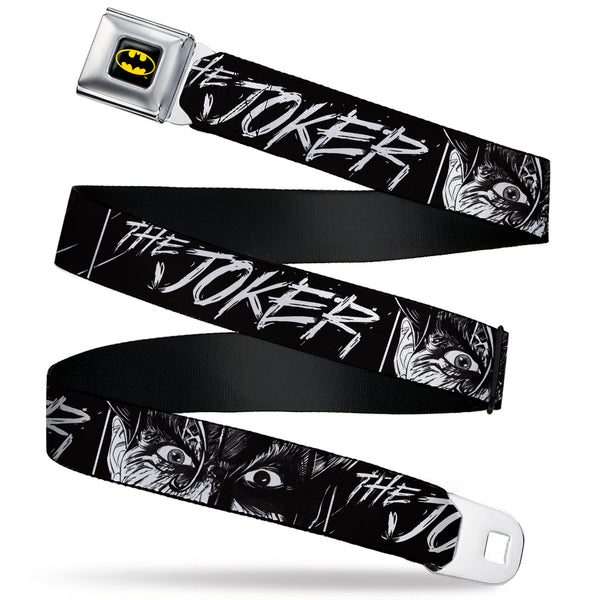 buckle down Batman Full Color Black/Yellow Seatbelt Belt - THE JOKER Smiling Eyes Sketch Close-Up Black/White Webbing