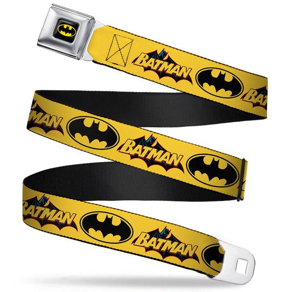 buckle down Batman Full Color Black Yellow Seatbelt Belt - Vintage Batman Logo & Bat Signal-3 Yellow Webbing
