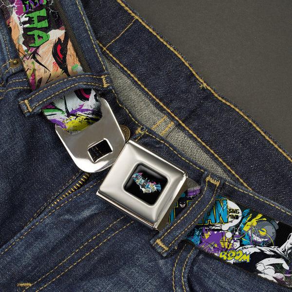Buckle Down Batman Logo Full Color Black GOTHAM CITY Graffiti Seatbelt Belt - BATMAN/Joker Face CLOSE-UP Gotham City Graffiti Collage Webbing