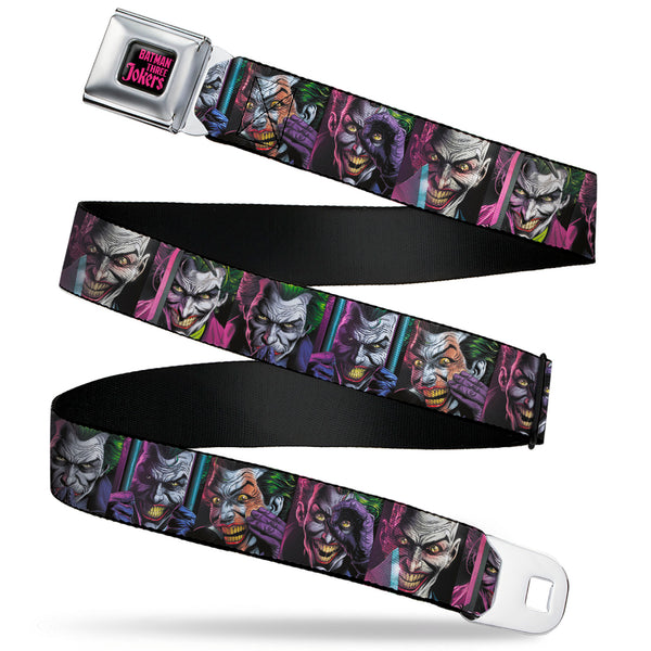 buckle down BATMAN THREE JOKERS Text Black/Purple Seatbelt Belt - Joker Comic Book Cover Face Blocks Webbing