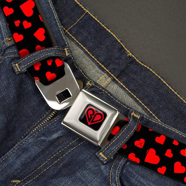 buckle down BD Heart Logo Full Color Black/Red Seatbelt Belt - Hearts Scattered Black/Red Webbing