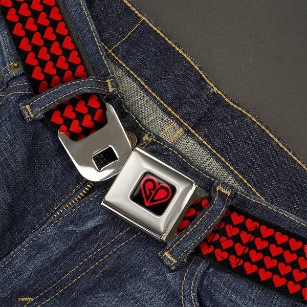 Buckle Down BD Heart Logo Full Color Black/Red Seatbelt Belt - Mini Hearts Black/Red Webbing
