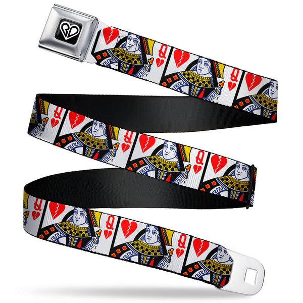 Buckle Down BD Heart Logo Full Color Black/White Seatbelt Belt - Queen Of Broken Hearts Webbing