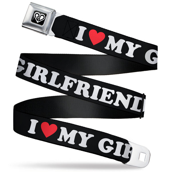 buckle down BD Heart Logo Full Color Black/White Seatbelt Belt - I "HEART" MY GIRLFRIEND Black/White/Red Webbing