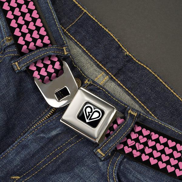 Buckle Down BD Heart Logo Full Color Black/White Seatbelt Belt - Mini Hearts Black/Pink Webbing