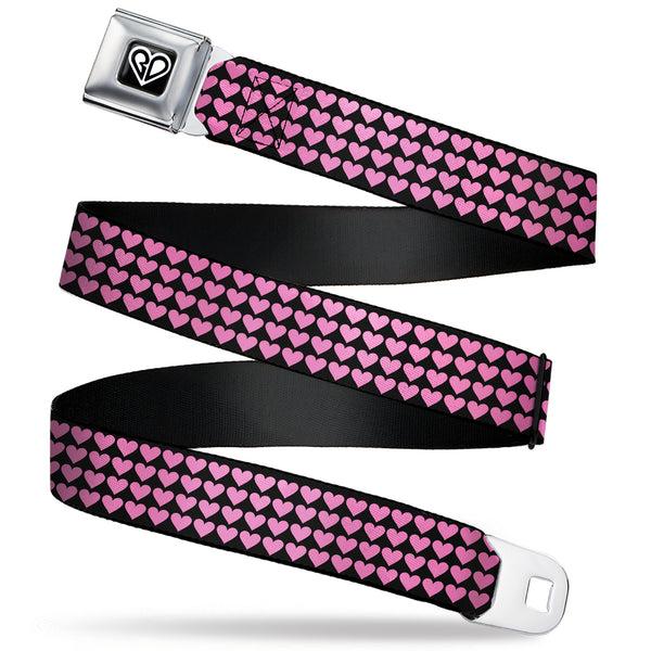 buckle down BD Heart Logo Full Color Black/White Seatbelt Belt - Mini Hearts Black/Pink Webbing